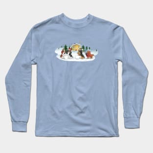 Cavalier King Charles Spaniels in the Snow Building a Snowman Long Sleeve T-Shirt